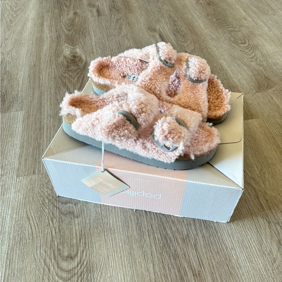 Birkenstock Papillio Women's Teddy Crystal Rose Shearling Slide Sandals Size 39 - Picture 10 of 11